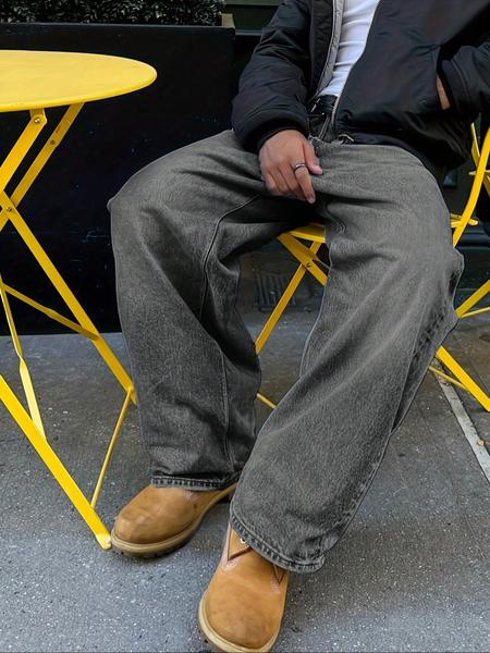 Men's Straight Leg Denim Jeans, Street Style Loose-Fit Casual Pants, All Season Fashionable High-Street Long Trousers