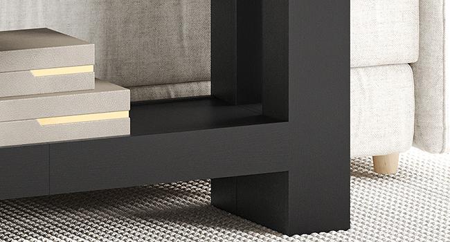 MAHANCRIS Modern Black Entryway Table with Storage, 63'' Long Farmhouse Console Table, 2-Tier Wood Sofa Table Behind Couch, with Grooved Design, for Living Room, Hallway, Corridor, Black