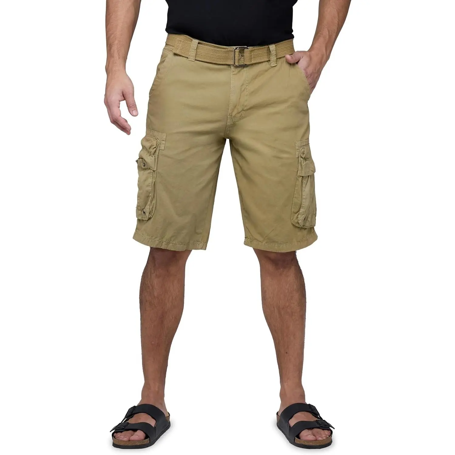 Mens Belted Cargo Shorts, Relaxed Fit Casual Knee Length Cargo Shorts for Men (Big and Tall Shorts for Men)