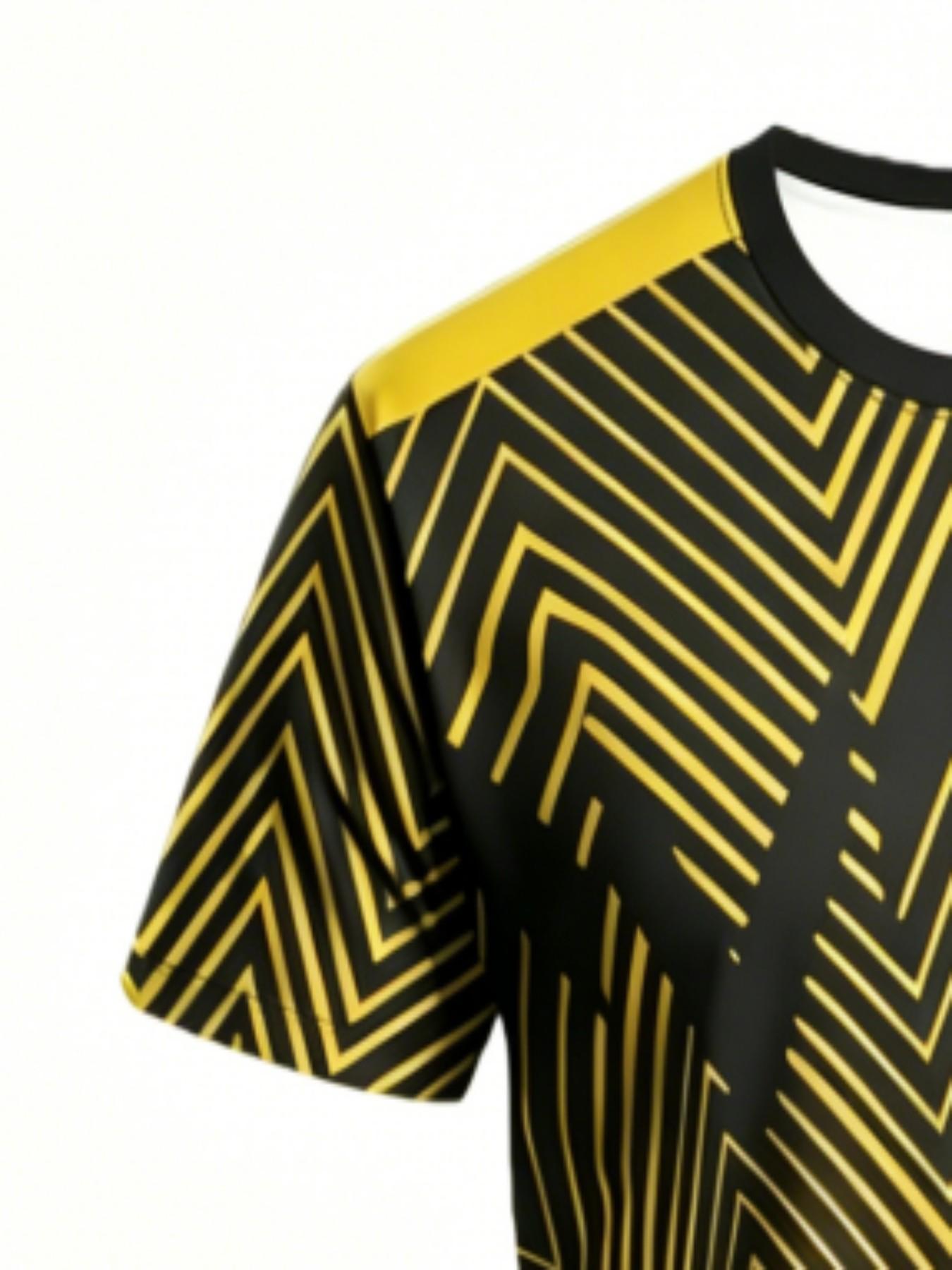 Men's Geometric Football Jersey, Sporty Round Neck Short Sleeve Top, Loose-Fitting, All Seasons, No Collar, No Zipper, No Button