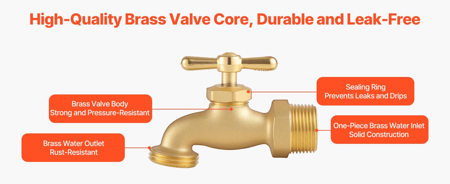 VEVOR Hose Bibb, 3/4 MIPx 3/4 MHT Connection, Multi-Turn Garden Valve, Heavy Duty Brass Hose Bib, Outdoor Water Faucet Spigot, Brass Plumbing Fitting, Compatible with Copper, Galvanized Pipes
