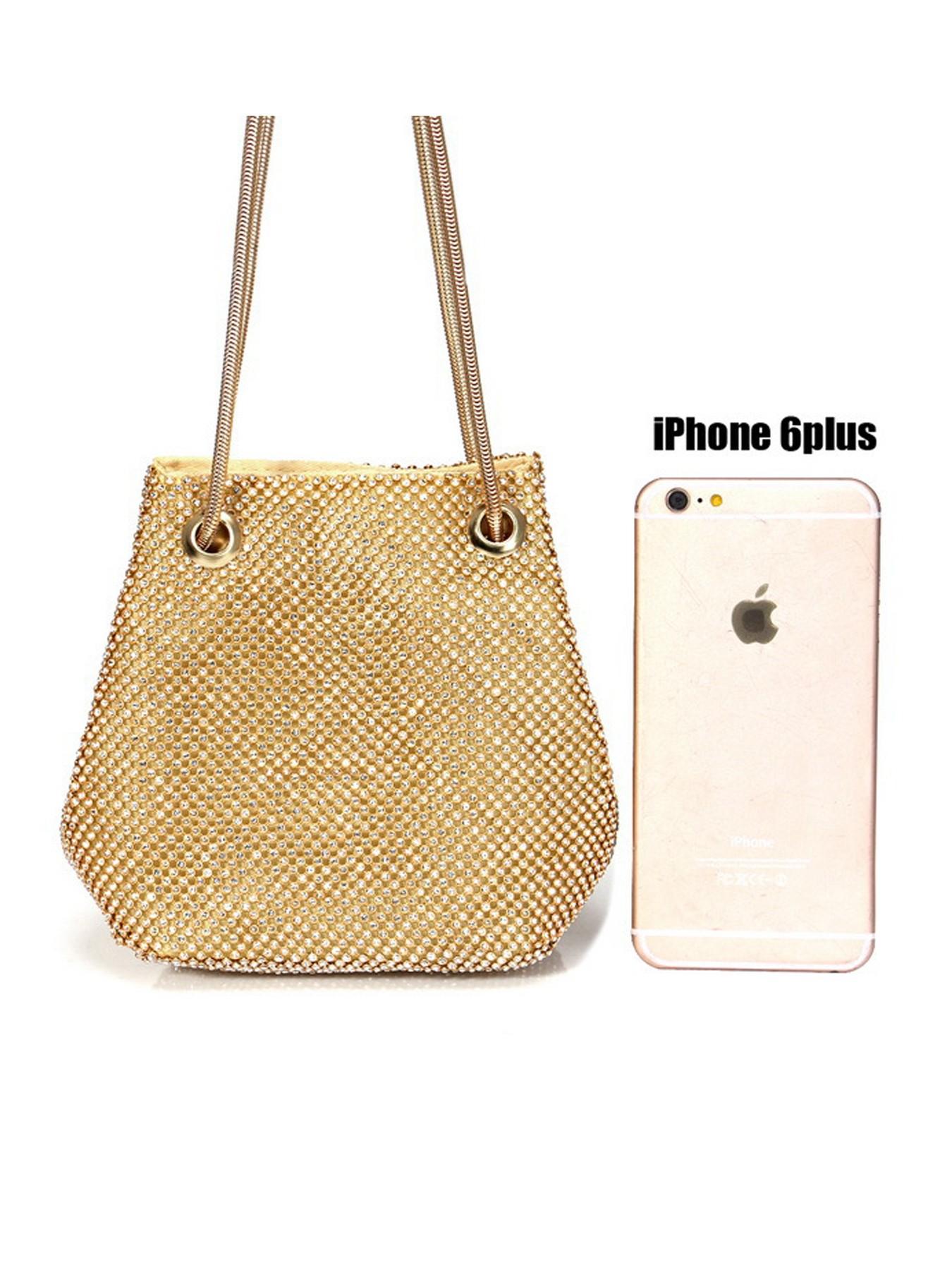 Women's Evening Bag- Upgraded Size Full Rhinestones Bucket Bag Shining Bag Shoulder Bag for Party Wedding Date Night