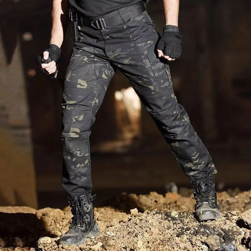 Men's Camo Tactical Cargo Pants Ripstop Multi-Pocket Military Combat Work Trousers