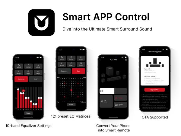 ULTIMEA Aura A40 7.1ch Virtual Surround Soundbar – Entry Level 4 Adjustable Speakers, 121 EQ Presets, Subwoofer, Wall-Mountable Budget Edition.Audio.Smartphone. Bluetooth. Sound Bar. TV