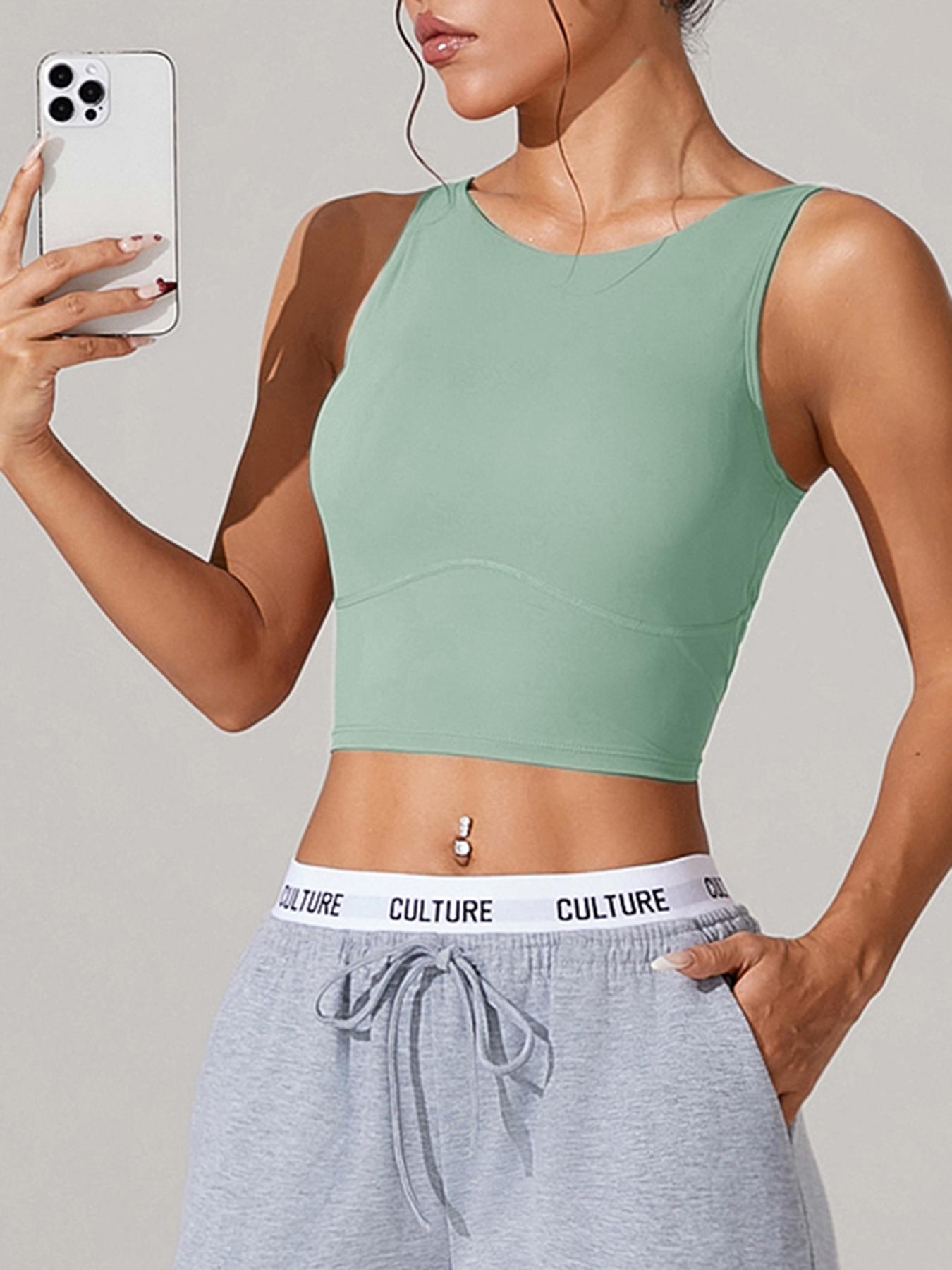 Women's Solid Color Crop Yoga Sports Bra, Breathable Comfortable Sports Bra, Ladies Sportswear for Indoor Outdoor Wear