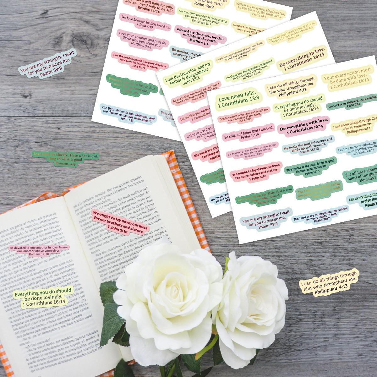 100 Bible Verse Stickers, Inspirational Faith Decals, Christian Stamp Stickers, Gift Tags, Spice Cup Bottle Decor, Scrapbook Paper Pads, Art Stickers