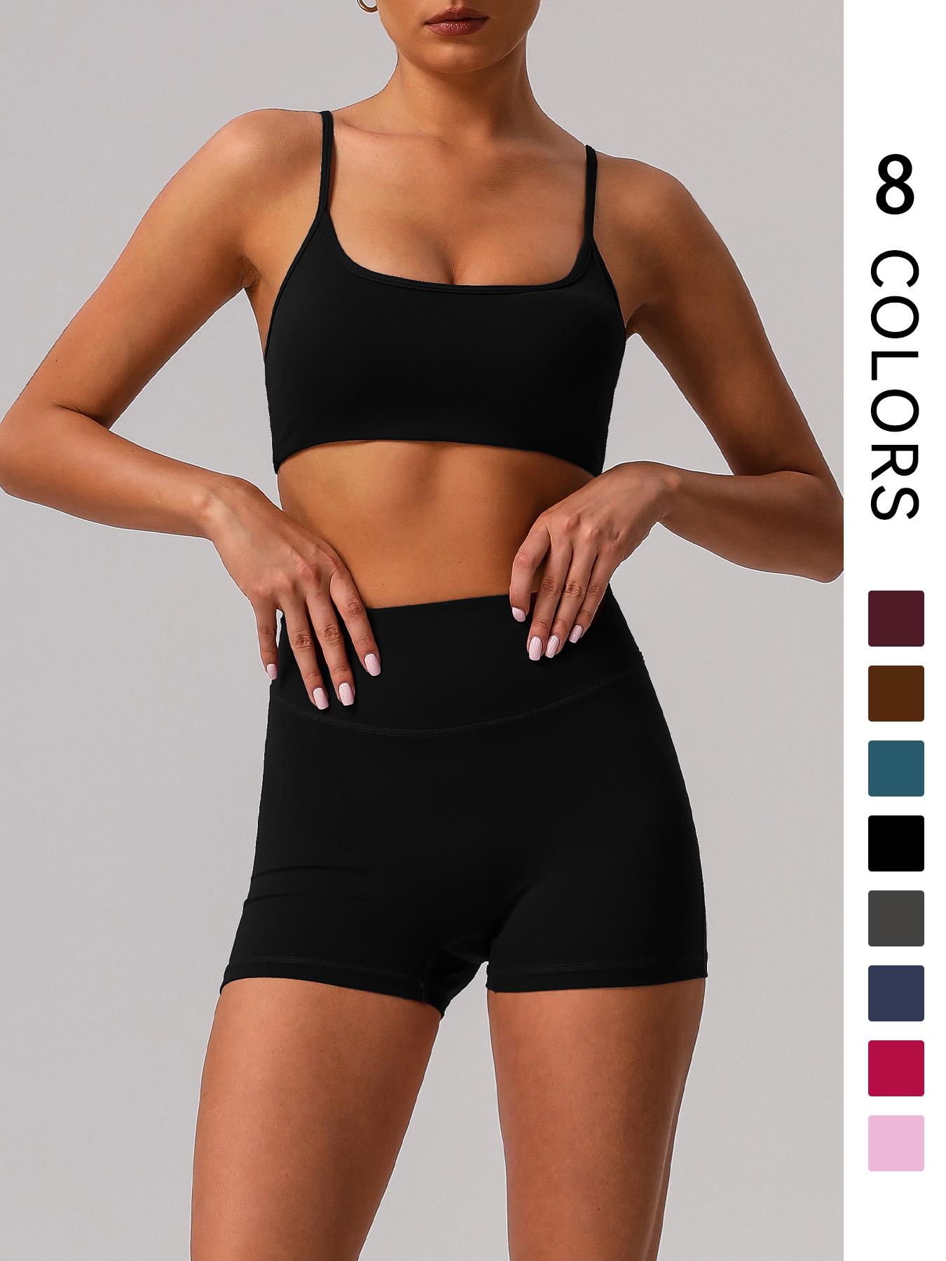Women's Solid Color Fitness Sport Two-Piece Set, High Elastic Tank Top and High Waist Butt Lifting Shorts, Suitable for Gym and Outdoor Activities