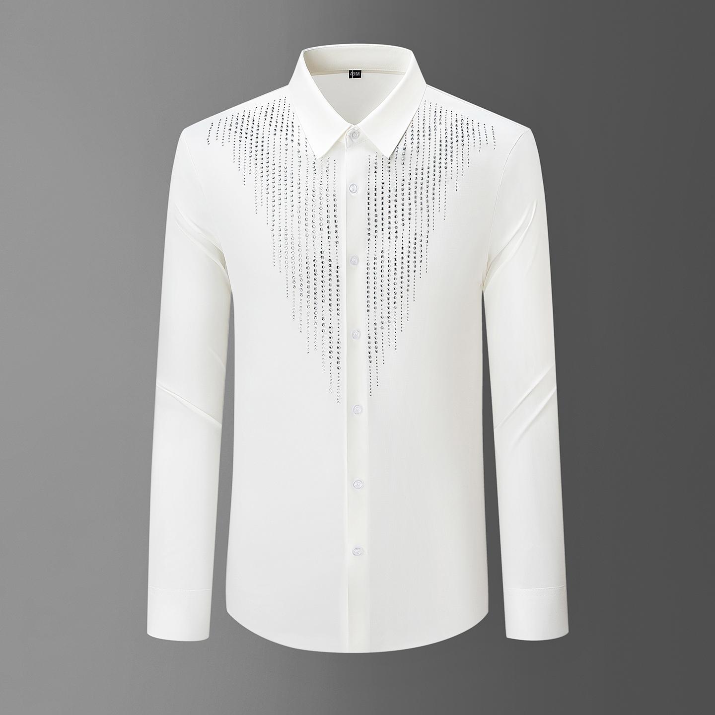 Plus Size M-5XL Men's Rhinestone Long Sleeve Shirt Luxury Party Prom Shirt  for Summer Autumn - TikTok Shop