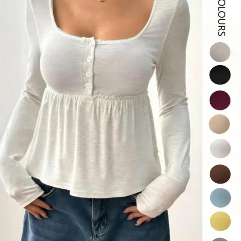 Women's Stylish Vintage Elegant Square Neck Long Sleeve Button Down Top, Perfect for Daily Wear and Special Occasions
