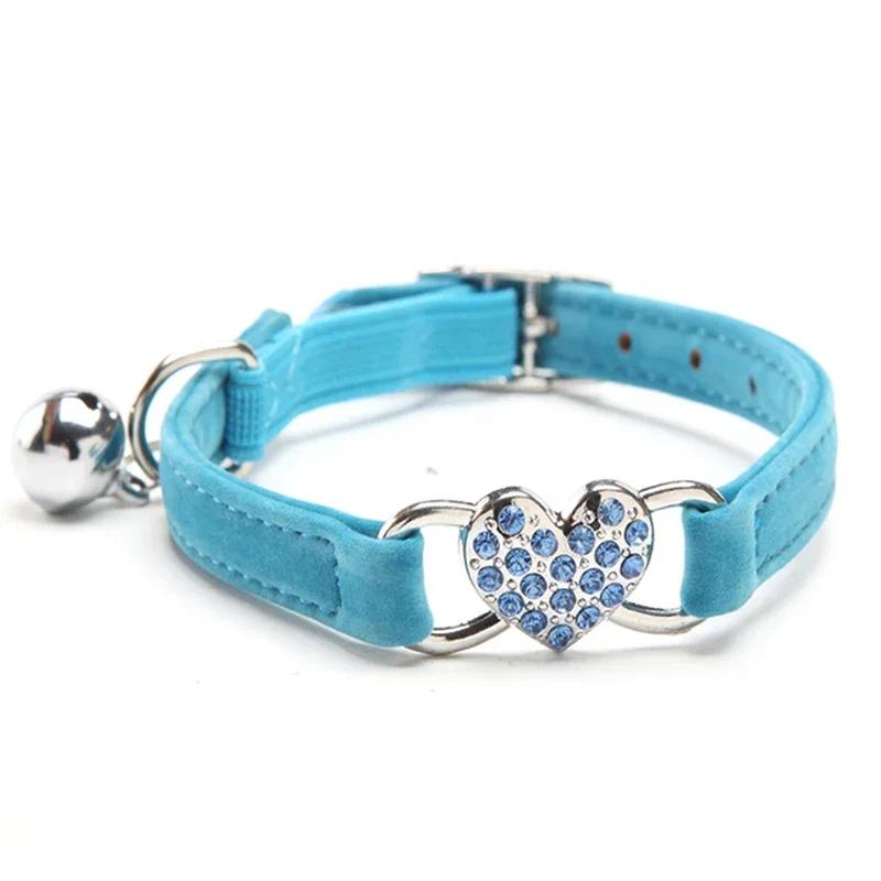 Soft Velvet Pet Collar - 8-Color, with Heart Charms, Bell, Safety Elastic, Adjustable Universal Fit for Small Dogs & Cats
