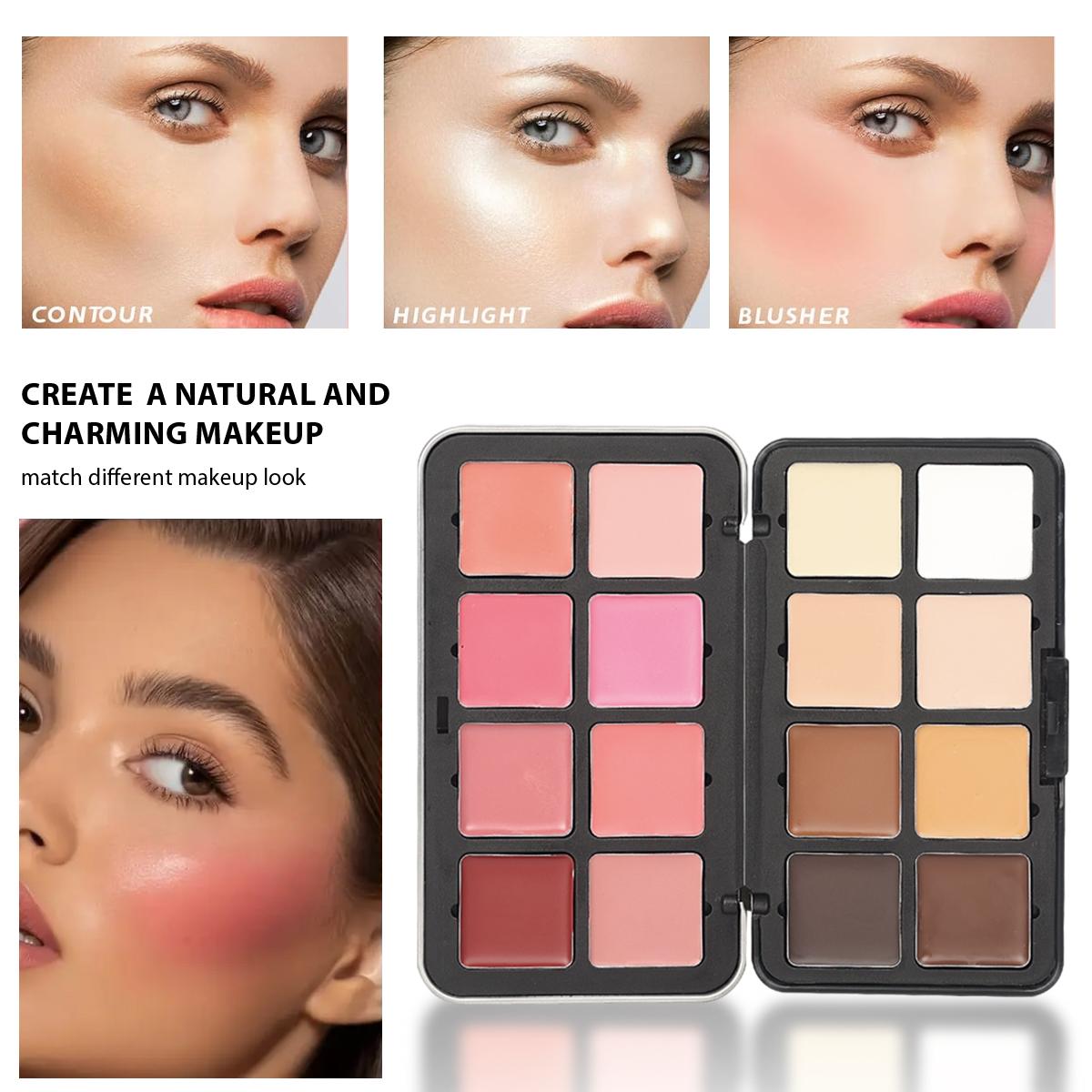 16 Color Concealer Contour Highlighter Blush Palette Moisturizing Non Sticky For Correction Natural Look Easy To Apply