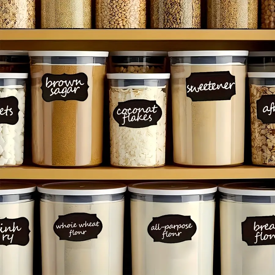 38pcs Reusable PVC Label Sticker Set with Erasable Pen - Self-Adhesive for Spice Jars, Pantry Shelves, Fridge, Chalkboard, Containers & Date Marking - Removable Glue-Free for Office, Kitchen Organization