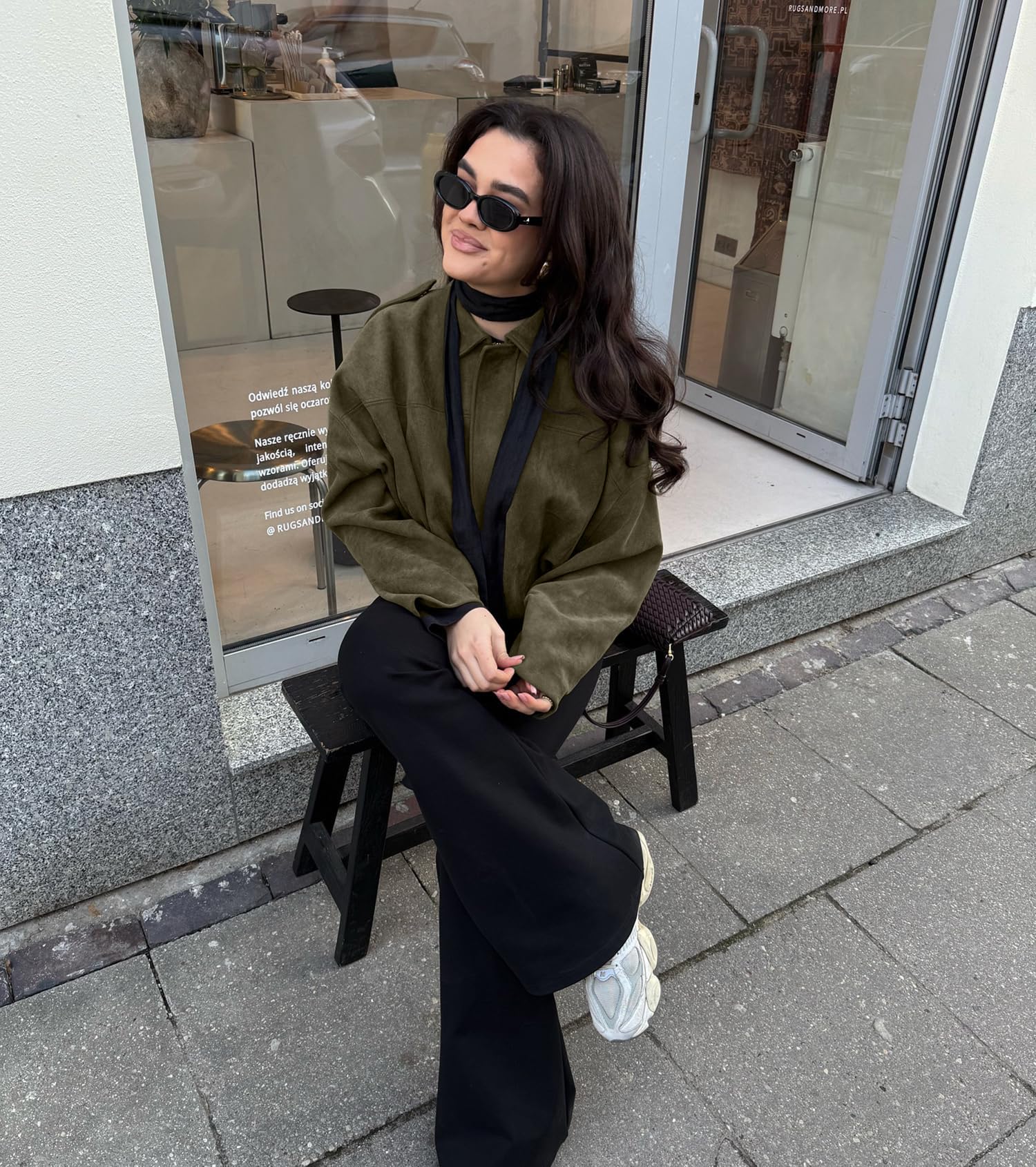 Buenoble Women's Faux Suede Bomber Jackets Cropped Fall Winter Lapel Motorcycle Coats Streetwear Outerwear with Pockets Tops Womenswear Basic Brown Casual Long Sleeve