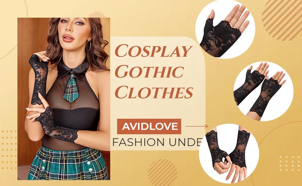 Avidlove Women Short Lace Gloves Fingerless Bridal Wrist Glove Opera Evening Wedding Tea Party Prom Cosplay Gothic Clothes