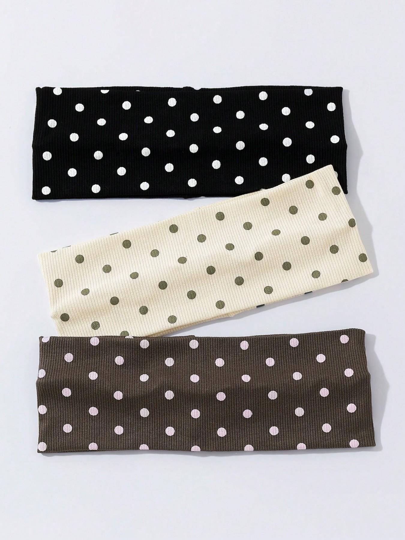 Women Bandana 3pcs/Set Women's Polka Dot Printed Soft Non-Slip Headbands, Elastic Yoga Sports Hair Accessories, Versatile For Daily Wear And Various Occasions Hair Bands, Hairband  For Vacation Outfits Woman Elegant Scarf
