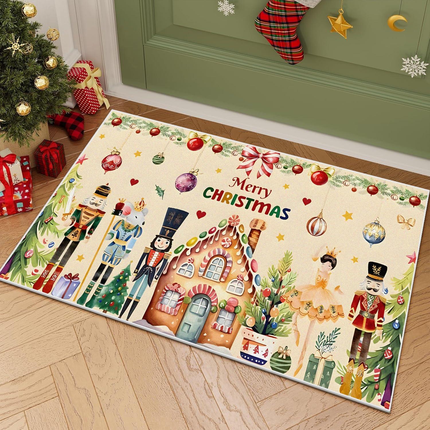 Christmas Kitchen Rug, Nutcracker Kitchen Mat, Farmhouse Kitchen Decor, Non-Slip Carpet, Holiday Gift, Farmhouse Kitchen Rugs, Suitable for Entryway Bathroom Bedroom Balcony Hallway Laundry Room