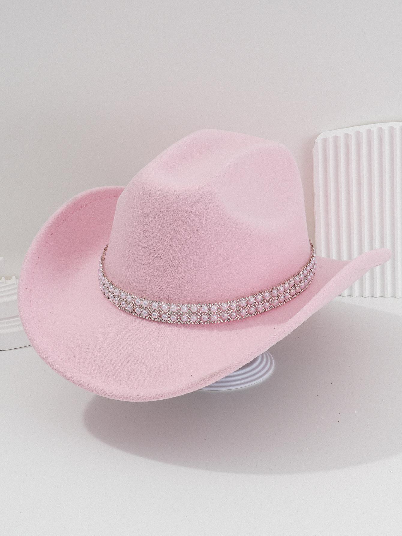 Ladies' gender-neutral western cowboy hat, stylish hat, classic cowboy hat, round pearl with rhinestone gem accessories hat, foreign trade bridal top hatSpeedy Smarts
