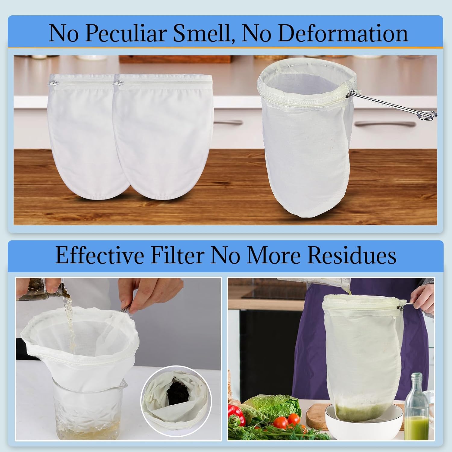 Fine Mesh Strainer, 3 count Cloth Strainer Bags with Steel Handle |   Bags, Multipurpose Strainer Bags, Nut Milk Bags, Juice Strainer for Juicing, Coffee, Thai