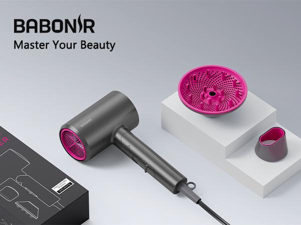 BABONIR Ionic Hair Dryer 1875W Quick-Dry, Frizz Reduction, Concentrator & Diffuser Accessories, Lightweight & Quiet, Foldable Travel Design,Adaptable to All Hairstyles,Blow Dryer,Compact Design for Women and Men,Christmas Gifts Holiday Gift,Grey,Pink