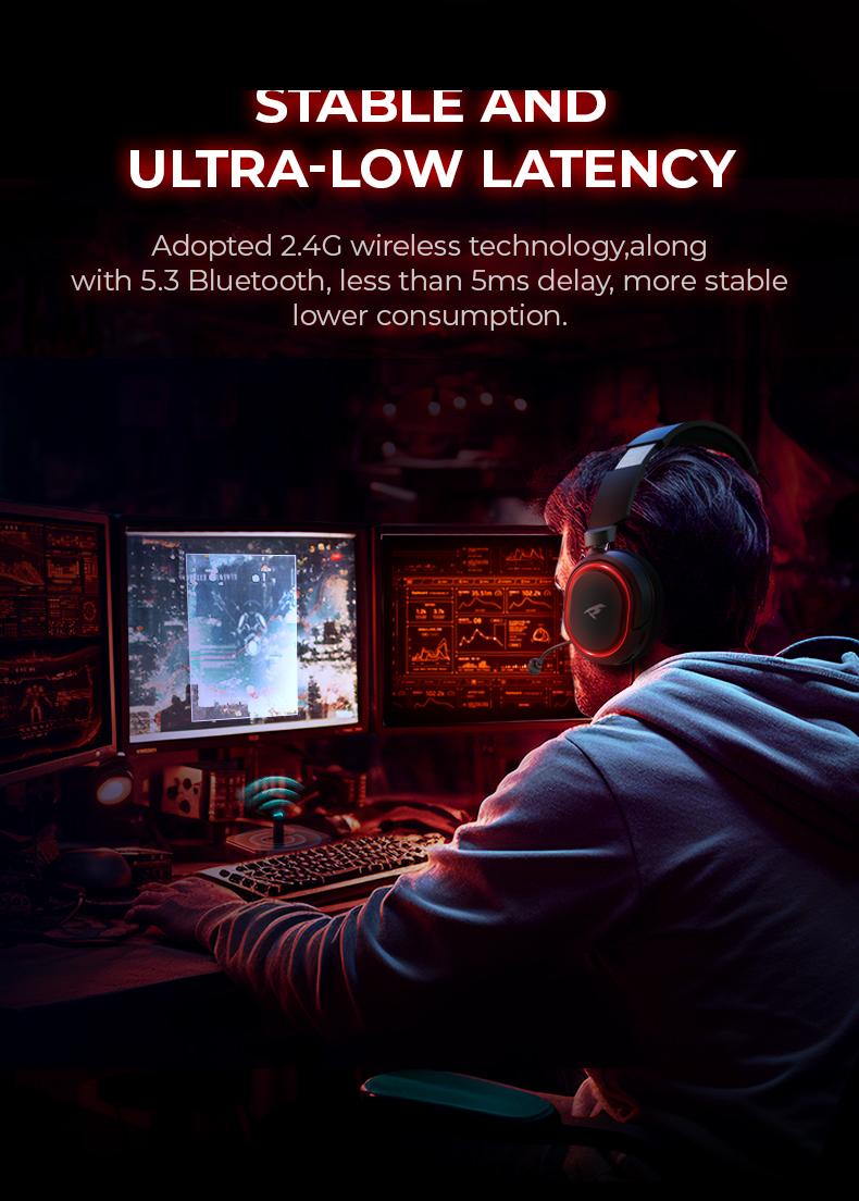 【Live broadcast exclusive】Picun G2 Bluetooth Gaming Headset, 7.1 Surround Sound, Retractable Earbud, 4-in-1 Audio Cable, Electronic 5ms Low Latency, Rechargeable ENC Microphone for PC PS4 PS5 Audio Cable Headphone