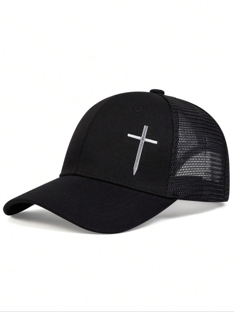 Unisex Street Trend Cross Embroidered Baseball Cap, 1 Piece Casual Trendy Baseball Hat, Adjustable Mesh Design Accessories for Daily Use