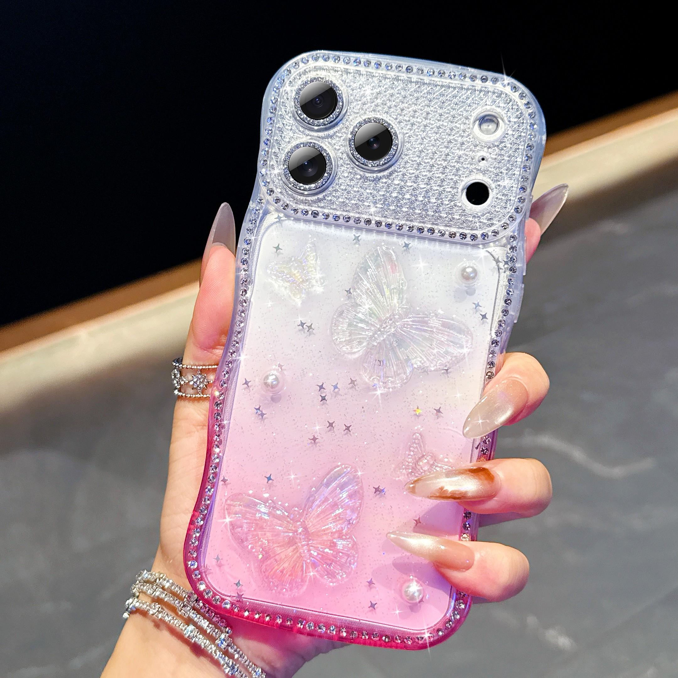 Women's Star Diamond Wave Resin Butterfly Apple Case, Protective Phone Cover for iPhone 17/16/15/14 Series, Stylish and Durable Design