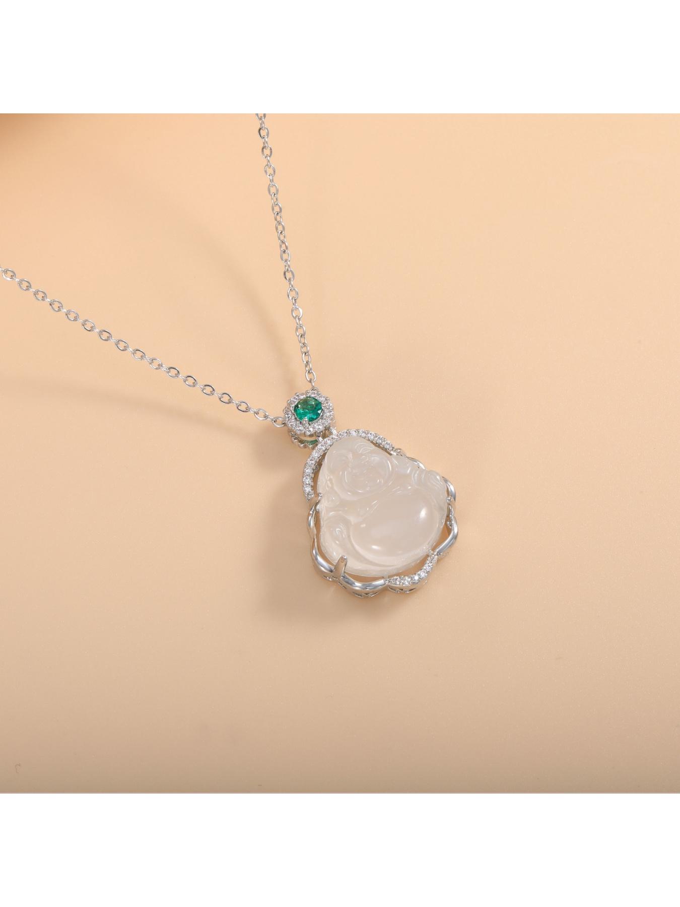 New Chinese-style imitation chalcedony Maitreya Buddha necklace for women, light luxury niche design, high-end and elegant Buddha pendant collarbone chain
