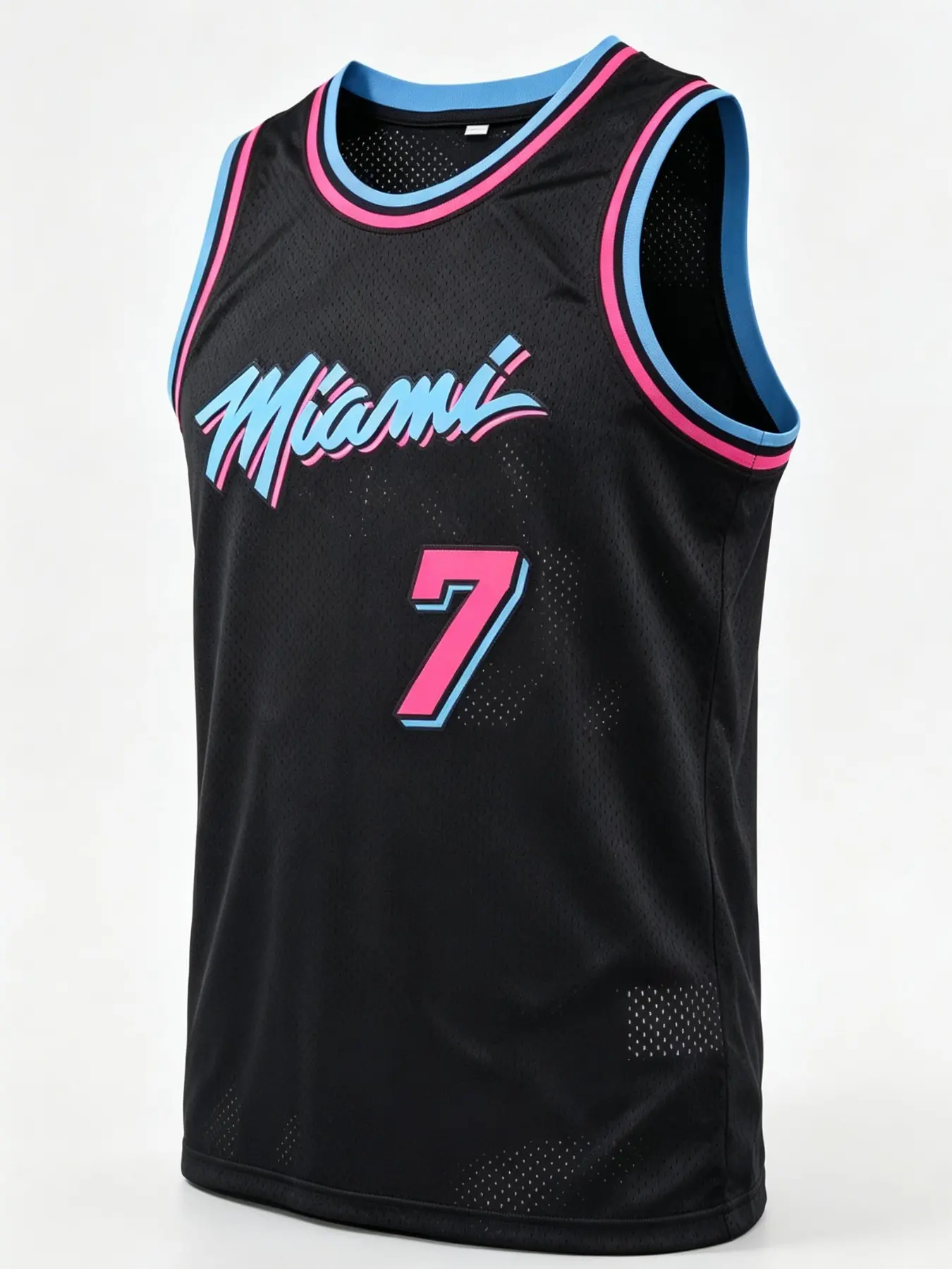 7-Number Breathable Basketball Clothing, Miami Style, Moisture-Wicking, Sporty Design, Eyelet Embroidery, Loose-Fit, All Seasons