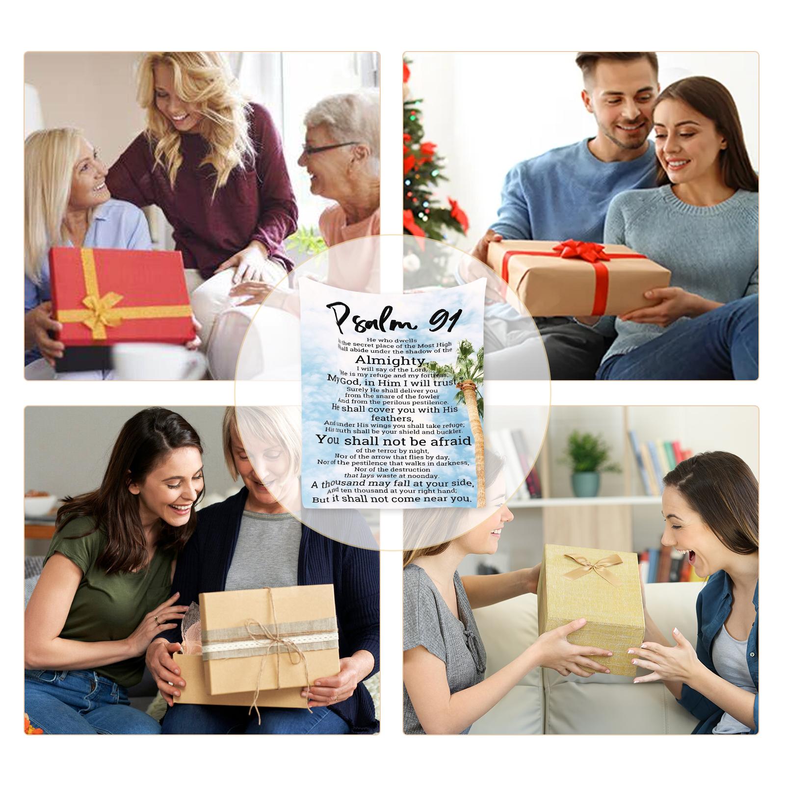 Cozy Printed Psalms Scripture Design Soft Lightweight Blue White Gradient Toned Themed Pattern Flannel Blanket, Soft And Warm, Perfect Gift for Holiday Memories, Ideal for Best Friend