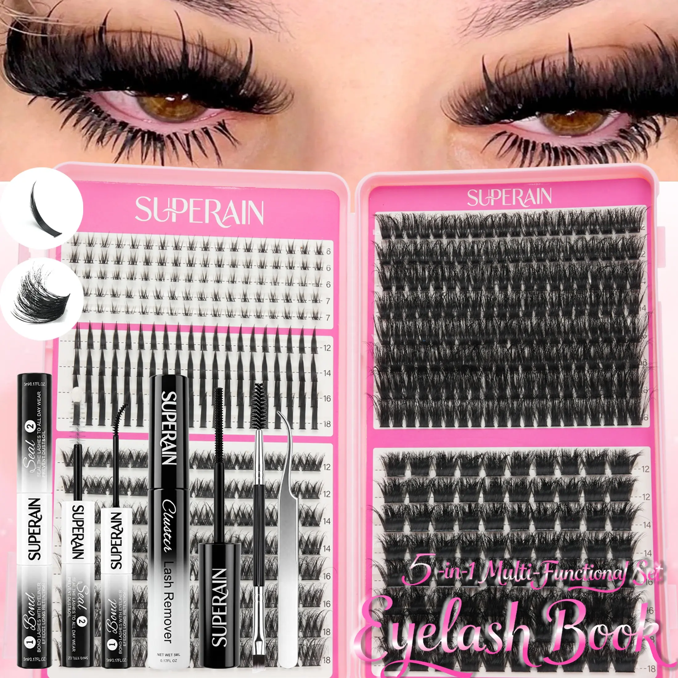 506 Pcs False Lashes with Glue Tweezers, Dense Curl Top Lashes, Fine Short Bottom Lashes, DIY Makeup for Dates, Parties, Stage, Photoshoots