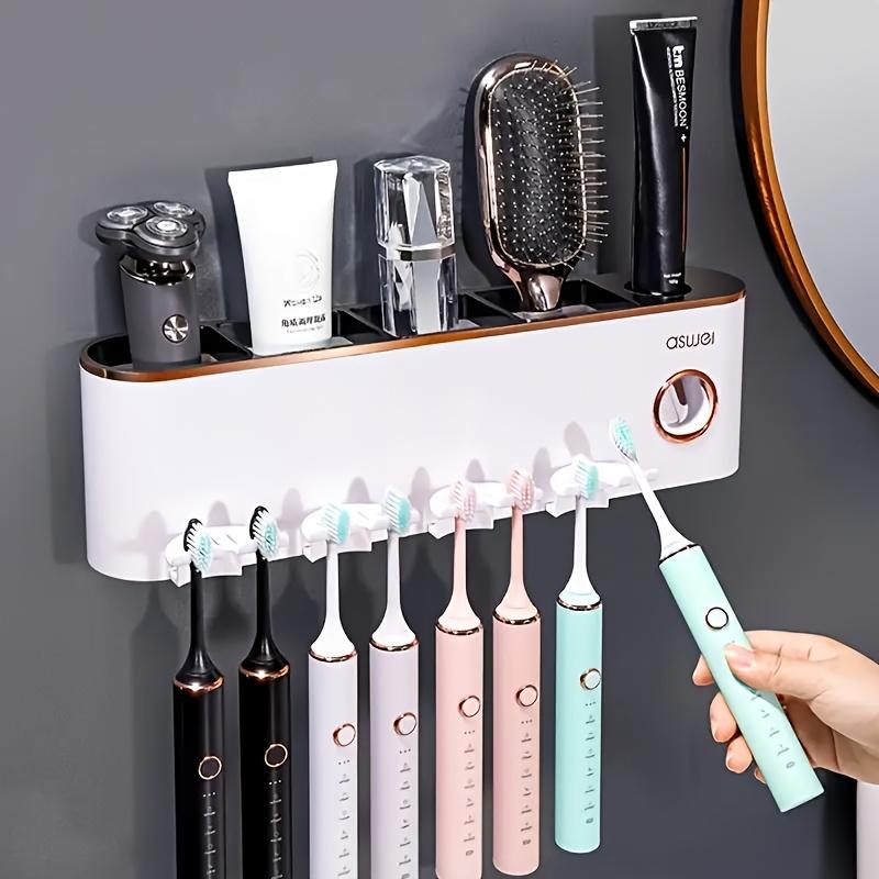 1 Wall-mounted Toothbrush Holder Set with Mouthwash Cup, No Need to Punch Holes, Automatic Toothpaste Dispenser, Wall-mounted Toothbrush Storage Rack, Bathroom Accessories, Plastic for Toothbrush, Toothpaste Tube and Mouthwash Cup