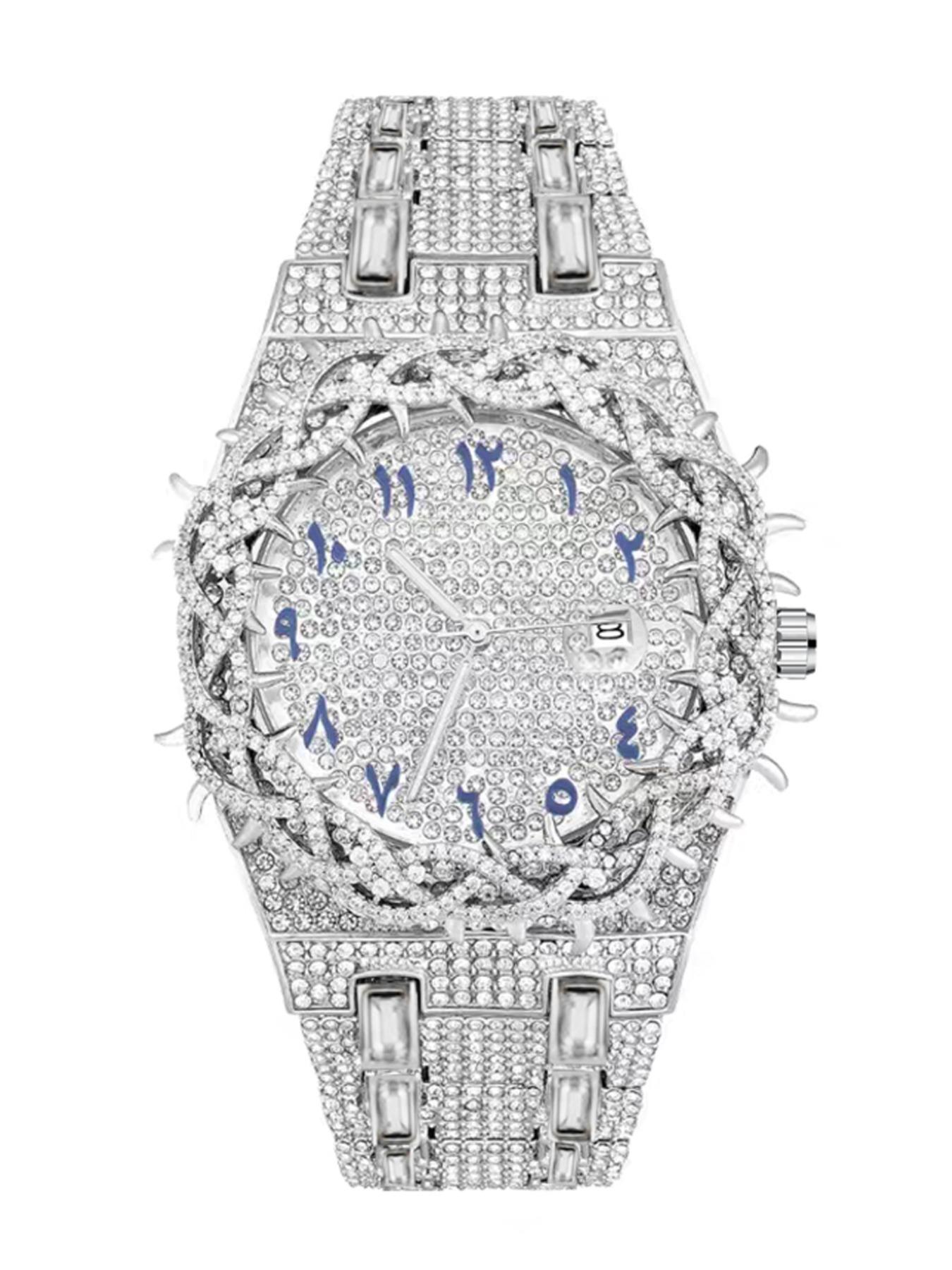 Unisex New Hip-Hop Style Quartz Watch, Rhinestone Strap & Full Iced-Out Large Dial, Unique Zirconia Design Wrist Watch, Party Gift for Men and Women Unisex New Hip-Hop Style Quartz Watch, Rhinestone Strap & Full Iced-Out Large Dial, Unique Zirconia Design Wrist Watch, Party Gift for Men and Women