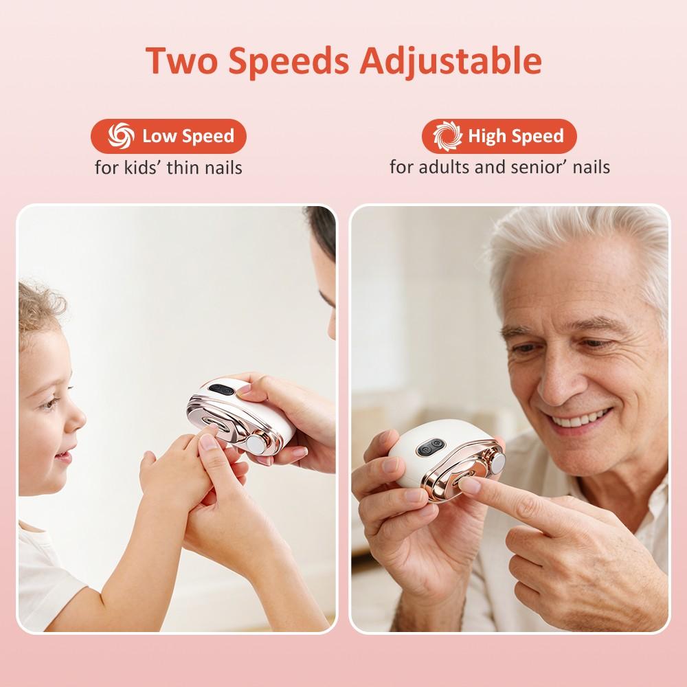 2 in 1 Electric Nail Clipper Polisher with Light Automatic Nail Cutter Clipper & Polishing Grinder Fingernail Toenail Trimmer 2-Speed Rechargeable