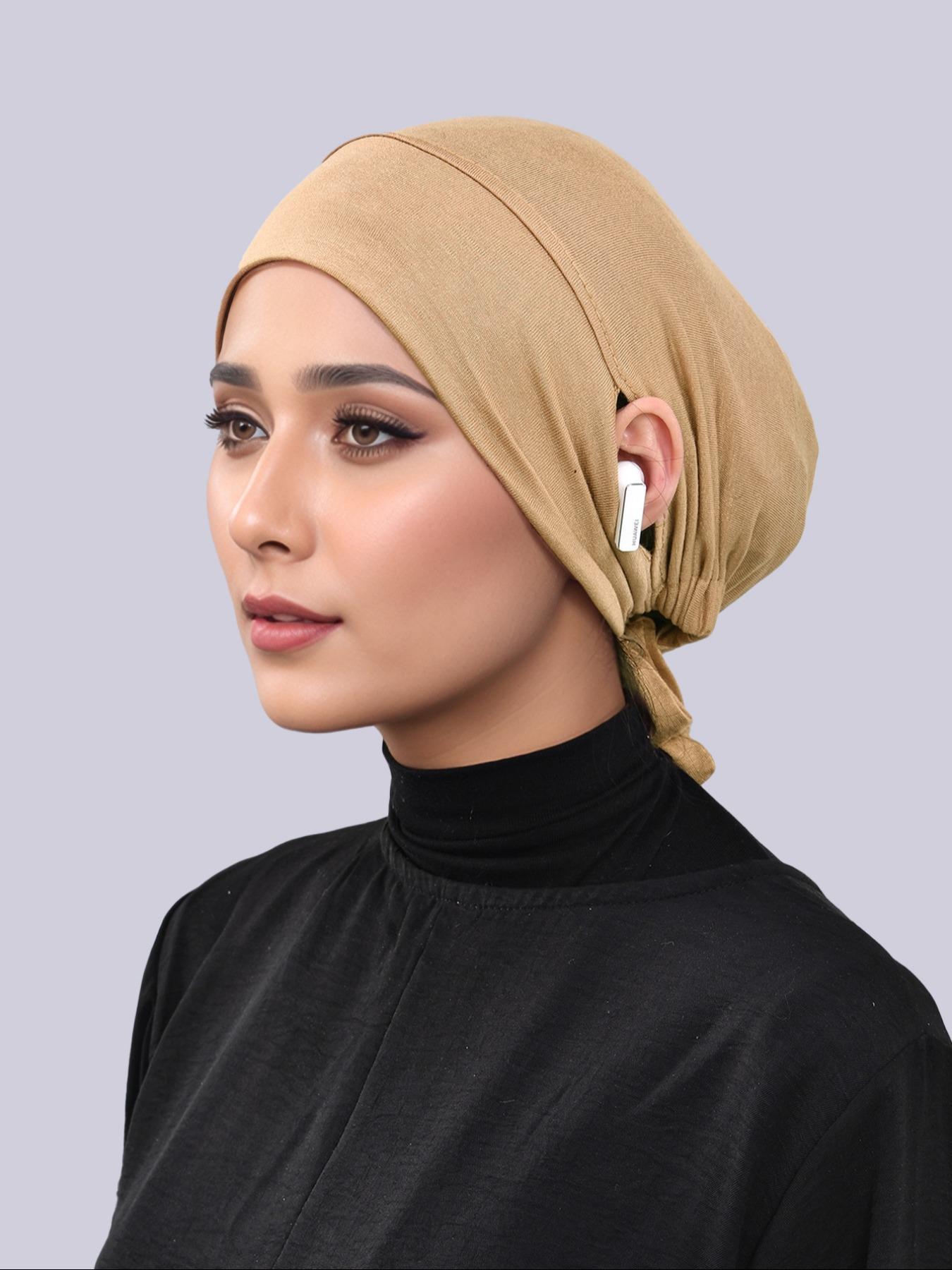 Women's Solid Color Turban Hijab with Ear Hole, Breathable Comfortable Hijab for Daily Wear, Fashion Accessories for Women & Girls