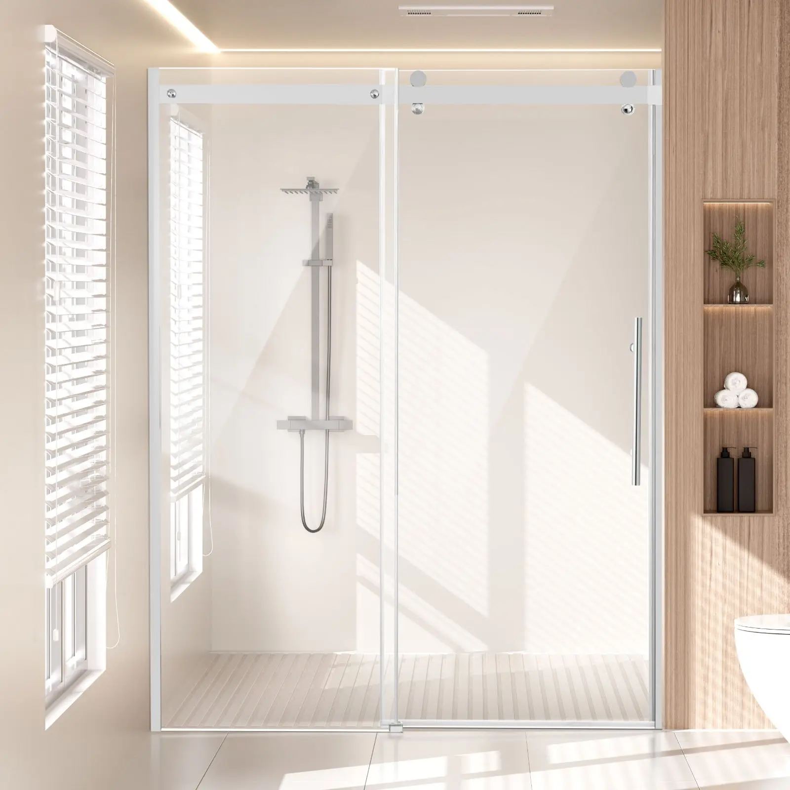 VEVOR Frameless Shower Door, 58-59 Wx 75 H in, Shower Sliding Glass Door with 5/16 in(8mm) Clear SGCC Tempered Glass, Waterproof Shatterproof NANO Stainproof with Stainless Steel Hardware, Chrome