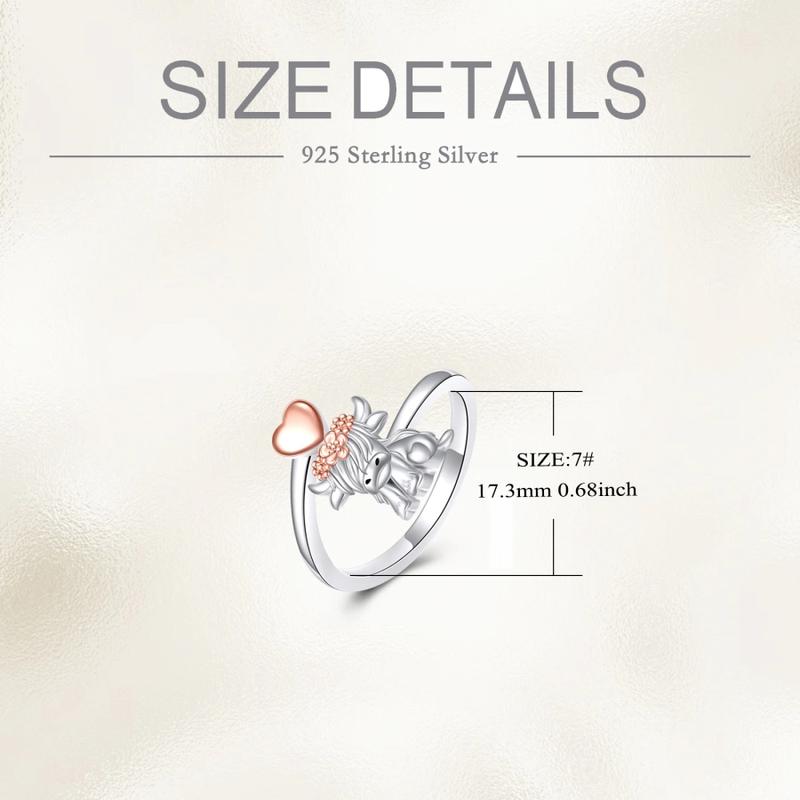 S925 sterling silver women's alpine cow open ring is a must-have gift for women. Suitable for sizes 6-9