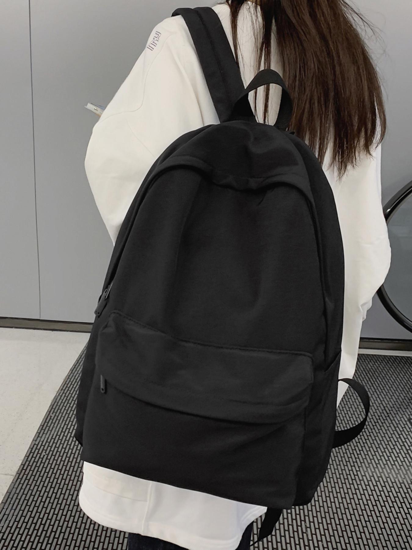 Fashionable and versatile solid color backpack, simple niche design, multi-color basic style, practical and versatile with large capacity, simple bag for college students, easy to carry for daily commuting, Casual backpack