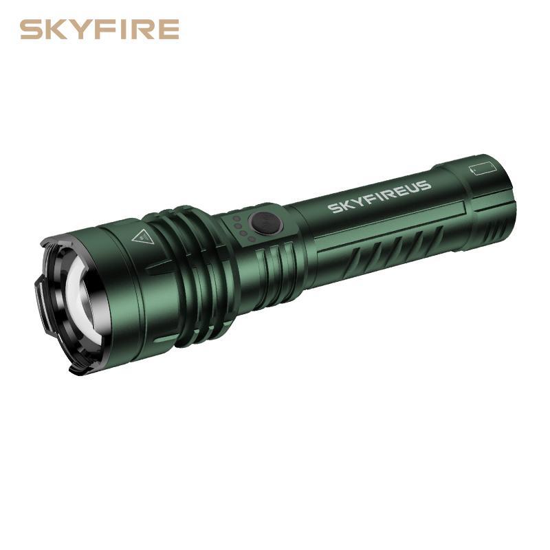 SKYFIRE 1376 Rechargeable LED Flashlight – 1800 Lumens, Fire-Starting Lens, Zoomable Focus, 5 Light Modes, Ultra-Bright Tactical Torch for Camping, Emergency & Outdoor Use