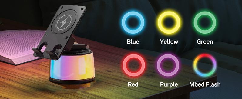 Bluetooth Speaker Phone Stand, Phone Speaker Amplifier, Stereo Sound, Adjustable Holder Wireless Induction Audio Bluetooth Speaker 5in1 Phone Holder Emergency Rechargeable with Colorful Ambient Light 300° Foldable for Tablet iPhone Android