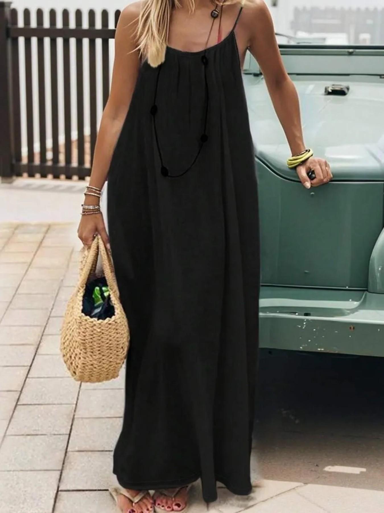 Women's Strapless Casual Dress, Elegant Sleeveless Long Dress for Summer, Ladies Indoor Home Wear, Pure Color Fashionable