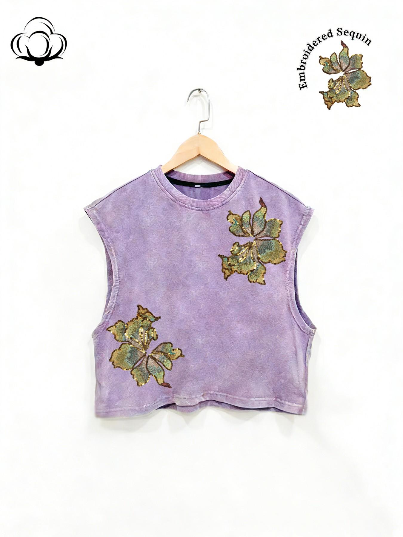 Oversized Sleeveless Vest, High-Quality Cotton Material, Floral Pattern, Loose Fit, Summer Street Style, All-Season Wear, Tops