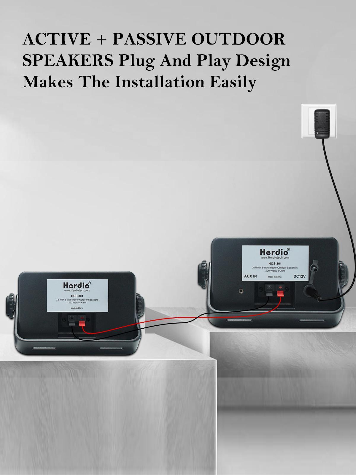 Herdio 3.5-inch Outdoor Bluetooth Speakers, Unpowered Wired Waterproof, 200 Watts, Built-in Amplifier. (Black/White Pair)