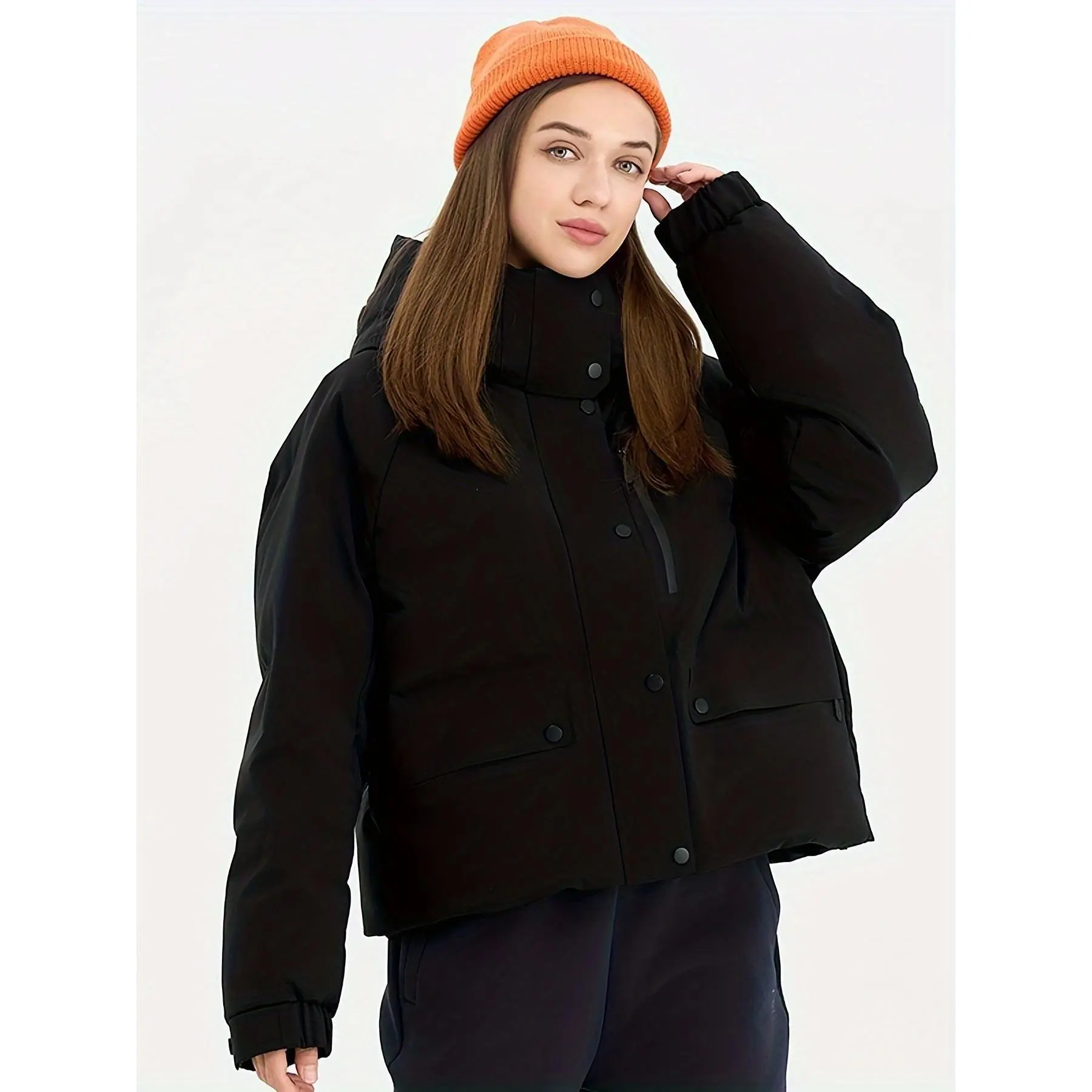 RFDL64215P Autumn/Winter Thickened Women's Outdoor White Duck Down Jacket, Hooded Short White Duck Down Coat - White Duck Down, Warm and Windproof