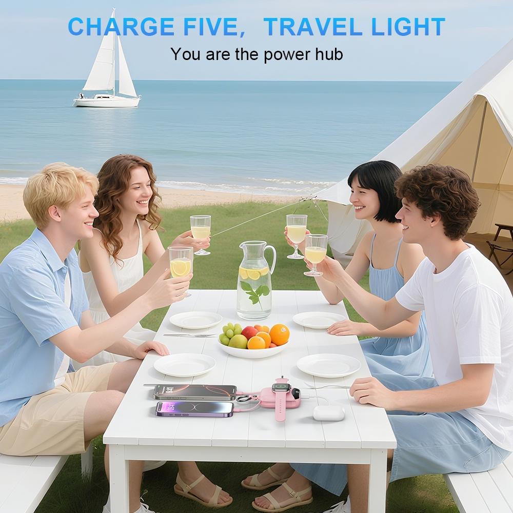 10000mAh Mini Wireless watch charger with Digital Display & Finger Ring Stand, PD20W Fast Charging Battery Pack for iPhone 15/14/13/12/11/Pro/Pro Max, Samsung Android Phones, Includes Type-C and iOS Cables