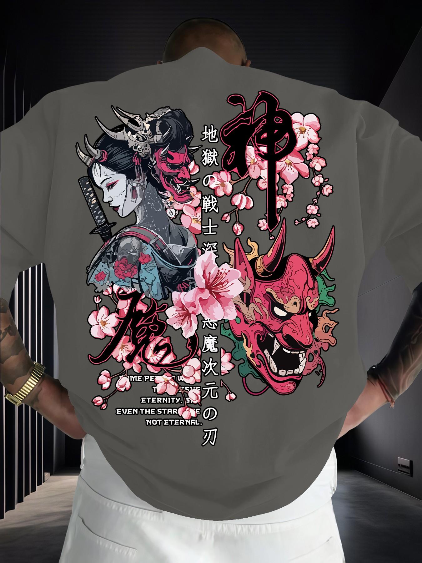 Men's Fashion Short Sleeve Round Neck T-Shirt, Japanese Ukiyo-E Print, Casual Summer Top, Daily Wear