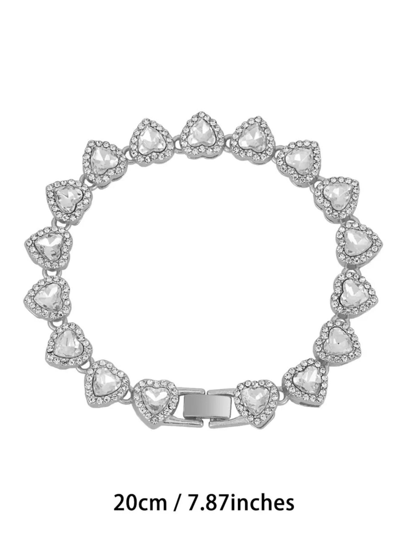 2Pieces/Set 10mm Love Heart Shape Chain Necklace and Bracelet Men or Women Hip Hop Iced Out Bling Bling Chain Necklace and Bracelet Fashionable Elegant Jewelry Set Fashion Set Jewelry Valentines Gift