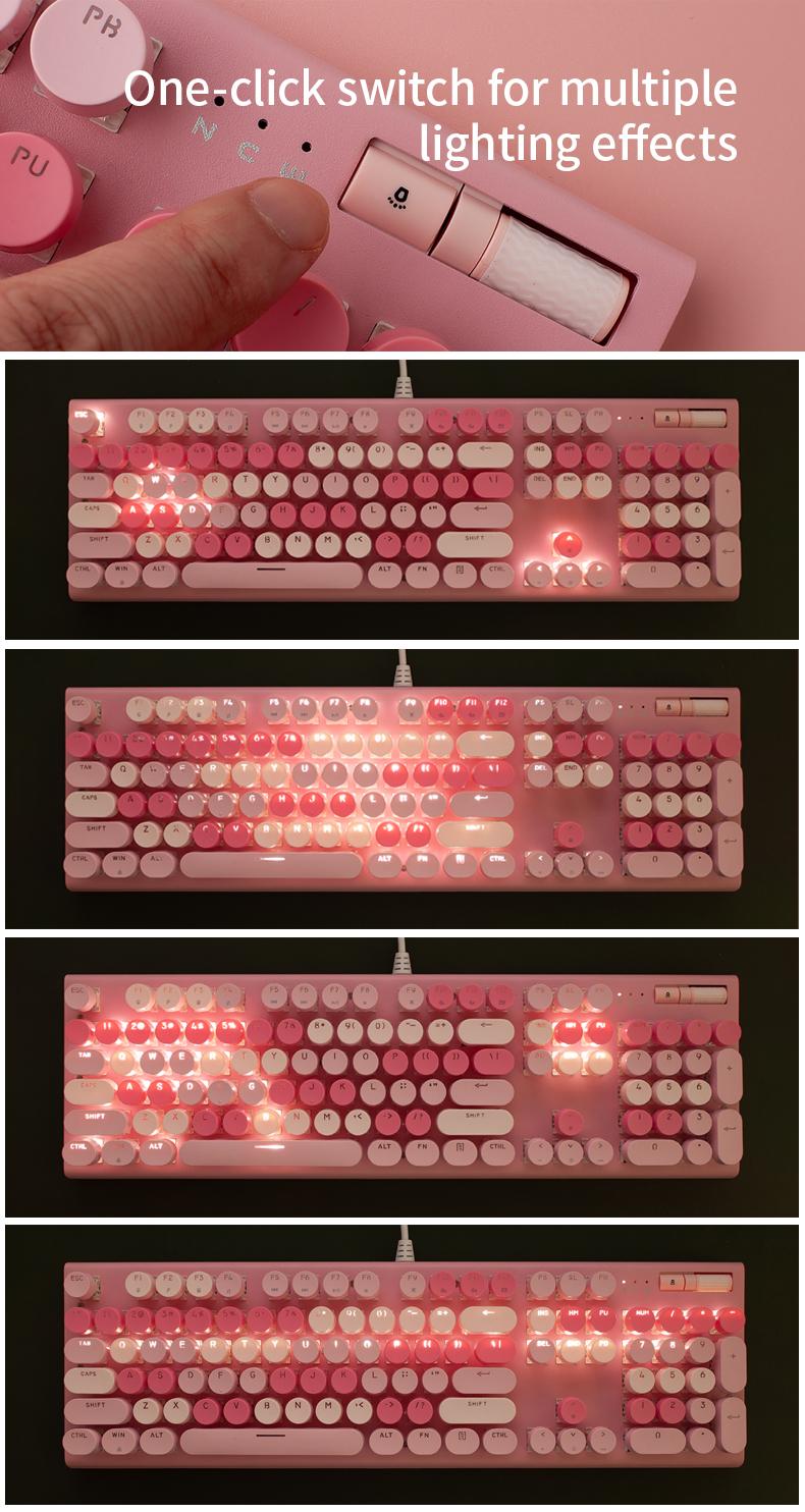 Cute Full Size Wired Keyboard for Girls, White Backlit Typewriter Keyboard with Volume Knob, Light Switch Button and Foldable Stands, Wired Keyboard with Number Pad for Computer PC Laptop