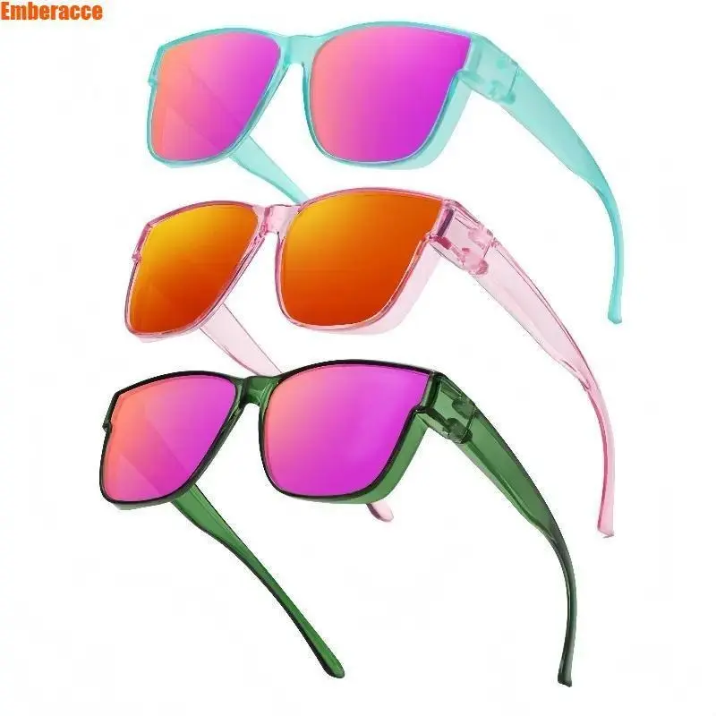 3-Pack Unisex Flip Up Fit Over Sunglasses, Candy Color Frames With Mirrored UV400 Lenses, Wear Over Prescription & Myopia Glasses, Lightweight Outdoor Driving Shades for Beach Travel, Daily Wear and Fashion Eyewear Accessories