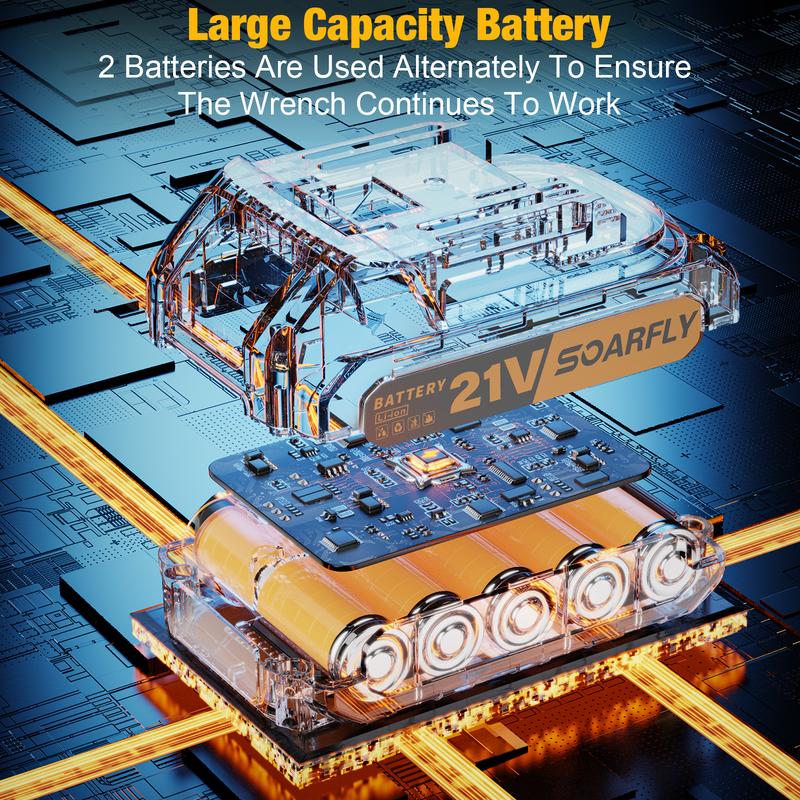 SOARFLY 135NM(100Ft-LBS) 3/8" Cordless Ratchet Wrench, 250RPM, 2 x 21V Batteries, With Variable Speed, 8 Sockets, 1/4" and 1/2" Adapter, 3" Extension Bar