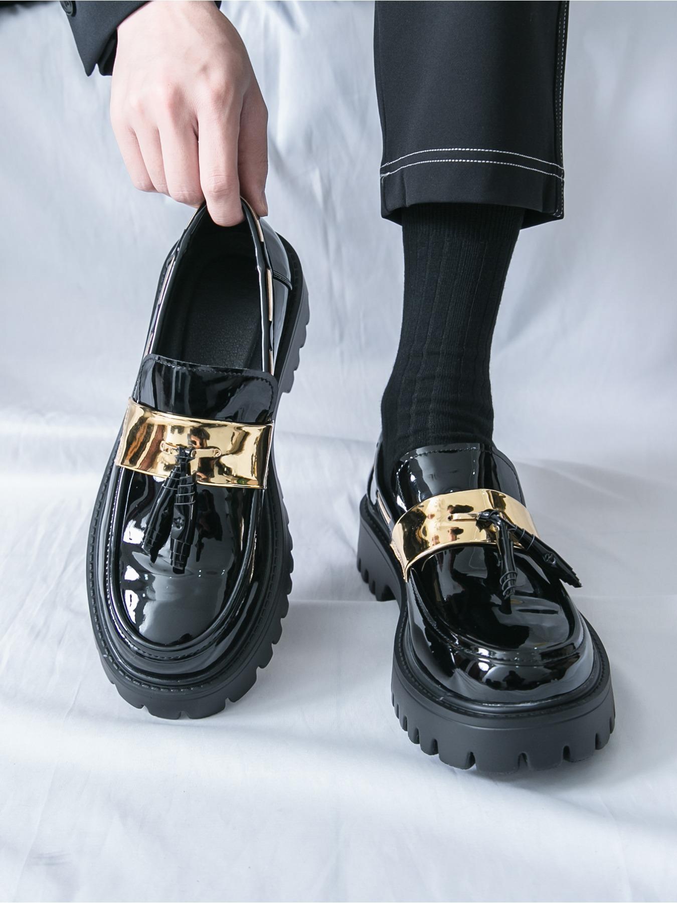 Men's Casual Footwear - Lace-Up Shiny Oxford Shoes - Round-Toe Low Heel Comfortable Derby Casual Shoes - Timeless Business Office Formal Footwear